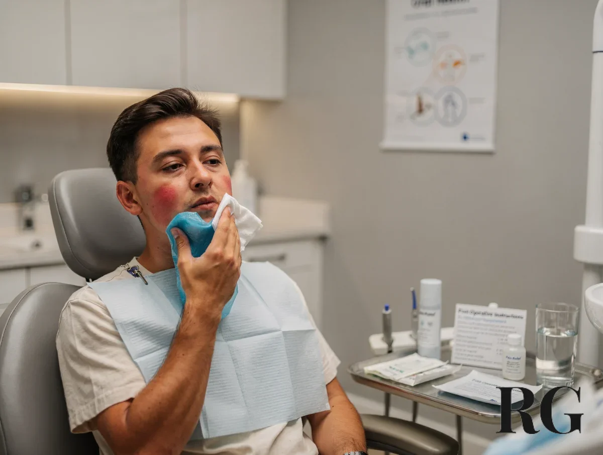 Recuperación posterior a una cirugía dental con compresas frías y reposo