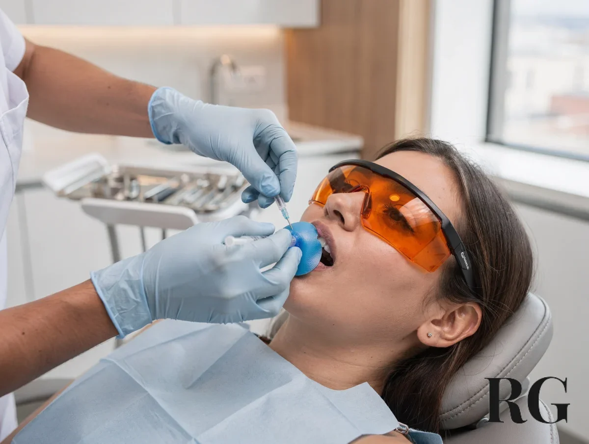 Paciente recibiendo blanqueamiento dental en Espartillal con protección clínica y control de sensibilidad