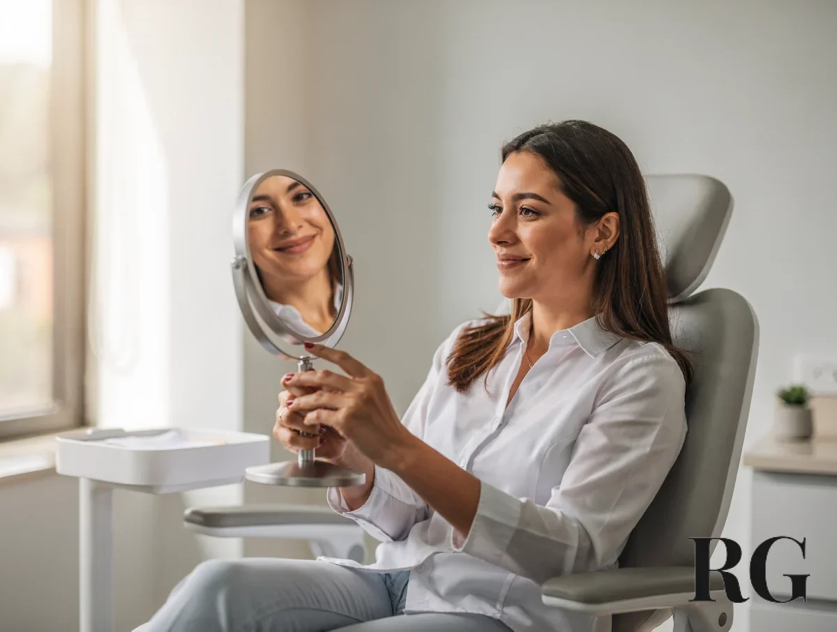 Patient checking her smile after consultation
